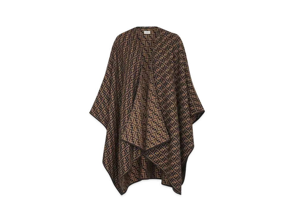 FENDI Wool & Silk Poncho "Brown"