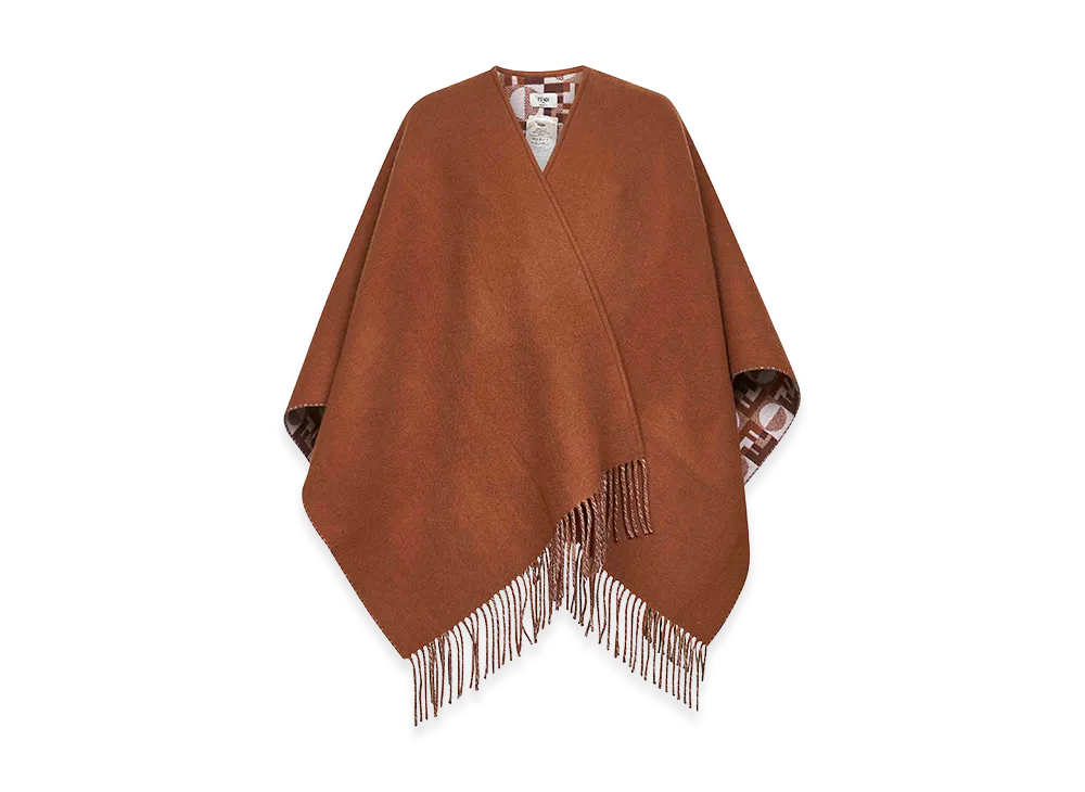 FENDI Women's Wool Blend Reversible Cape "Brown"