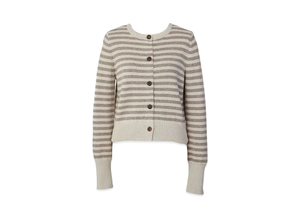 FOXEY 43173 Knit Cardigan Cashmere French Border "Oyster Beige/Espresso"
