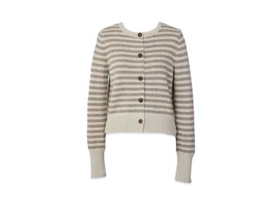 FOXEY 43173 Knit Cardigan Cashmere French Border "Oyster Beige/Espresso"