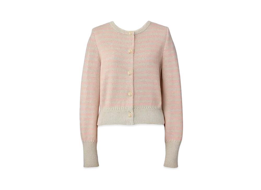 FOXEY 43173 Knit Cardigan Cashmere French Border "Oyster Beige/Rose"