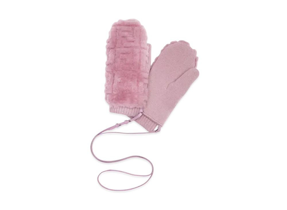 FENDI Gloves Sheepskin Mittens "Pink"
