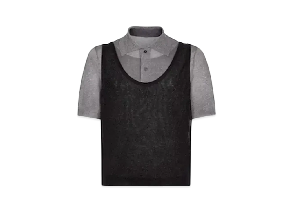 FENDI Men's Wool and Metallic Yarn Polo Shirt "Gray"