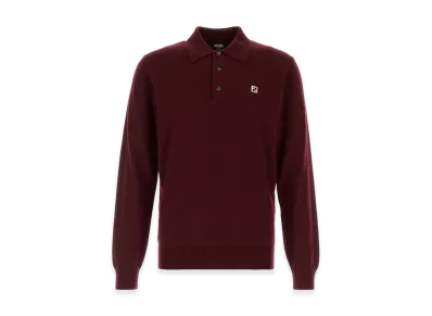 FENDI Stretch Wool Long Sleeve Polo Shirt "Burgundy"