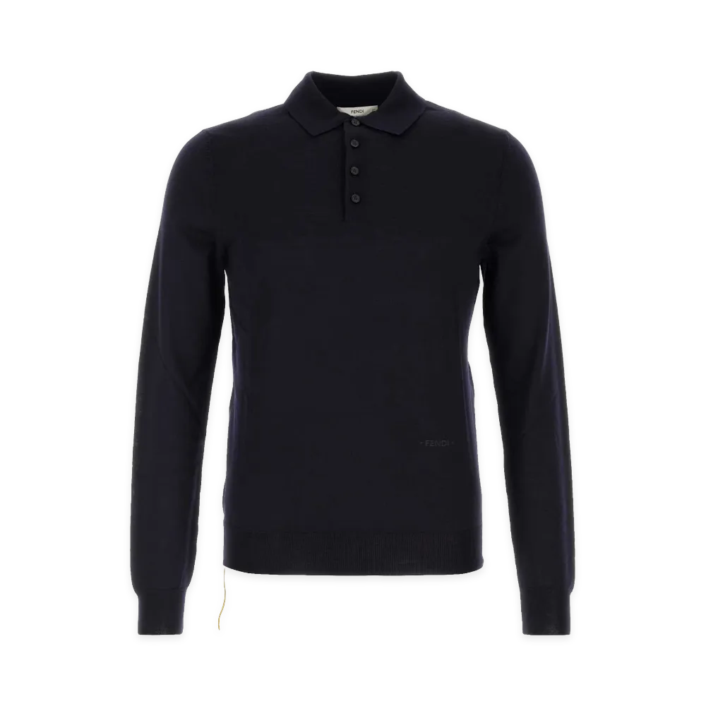 FENDI Stretch Wool Polo Shirt "Midnight Blue"