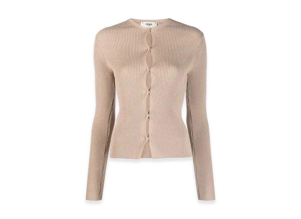 FENDI Women's Ribbed Cardigan "Beige"
