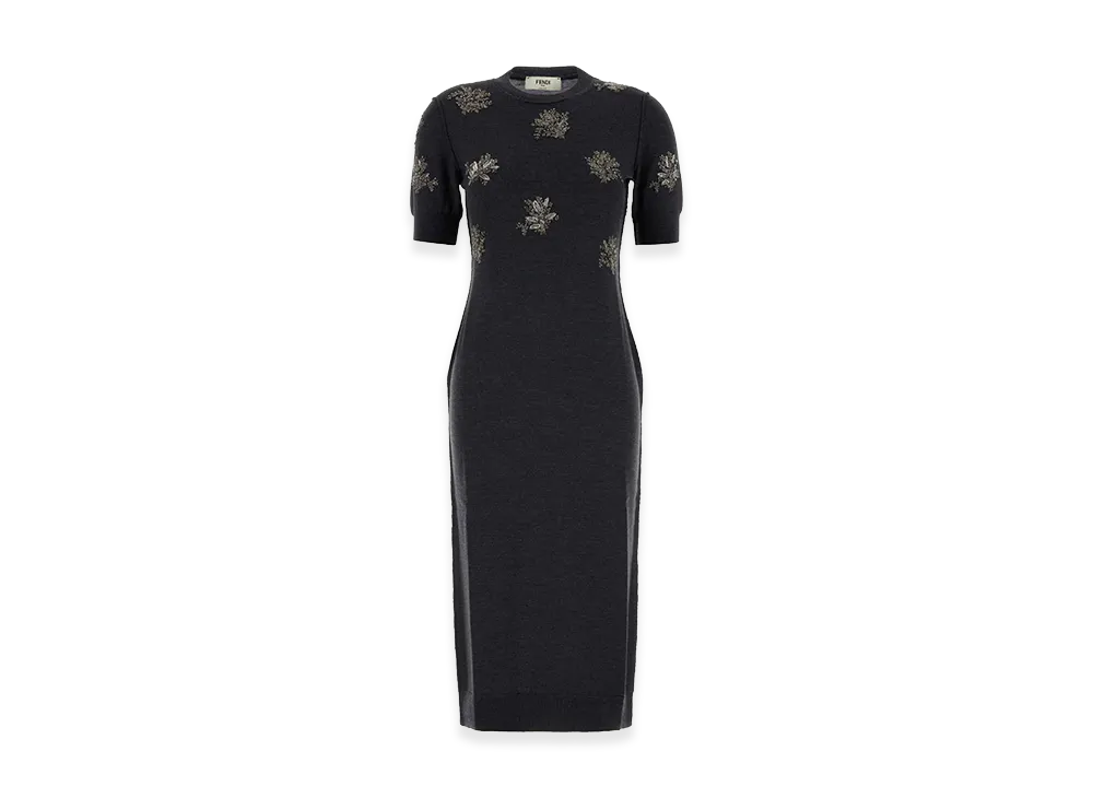 FENDI Women's Stretch Wool Dress "Charcoal Gray"