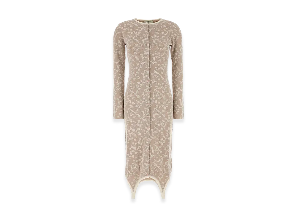 FENDI Women's Embroidered Cotton Blend Dress "Beige"