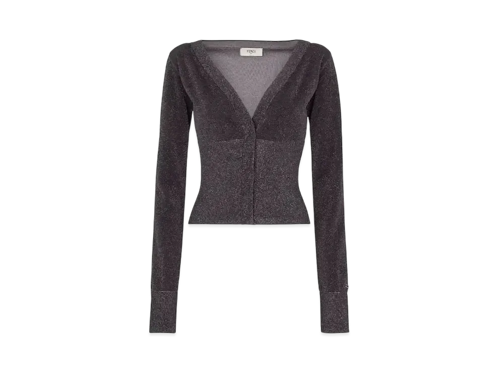 FENDI Women's Metallic Yarn Jersey Cardigan "Black"