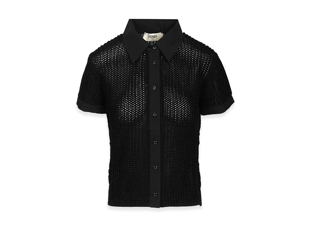FENDI Women's Mesh Short Sleeve Shirt "Black"