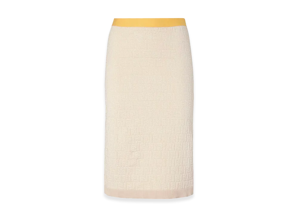 FENDI Women's Midi Skirt With Color Block Inserts In Cotton And Silk "Beige"
