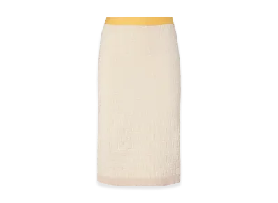 FENDI Women's Midi Skirt With Color Block Inserts In Cotton And Silk "Beige"