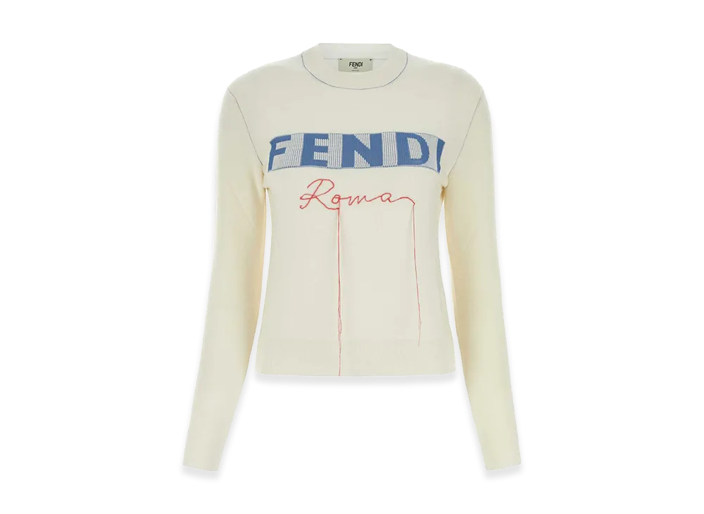 FENDI Women's Stretch Cashmere Blend Sweater "Ivory"