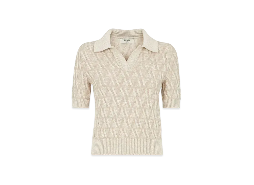 FENDI Women's Sweater FF Wool and Cashmere Polo Shirt "Beige"