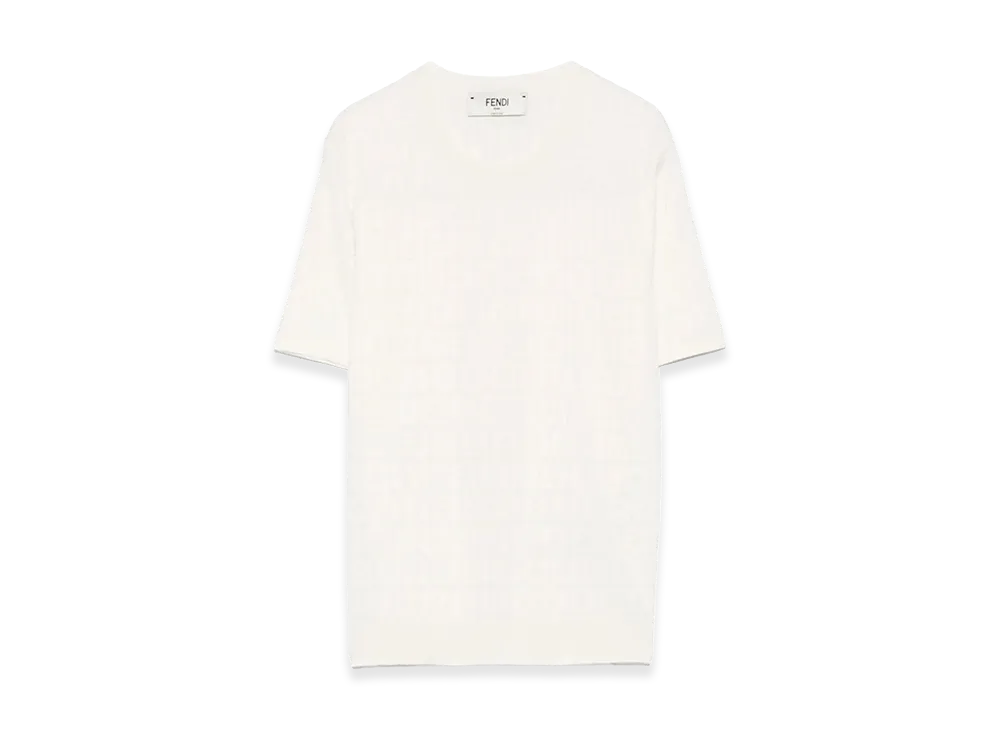 FENDI Women's Kids FF Cotton And Viscose Short Sleeve Sweater "White"