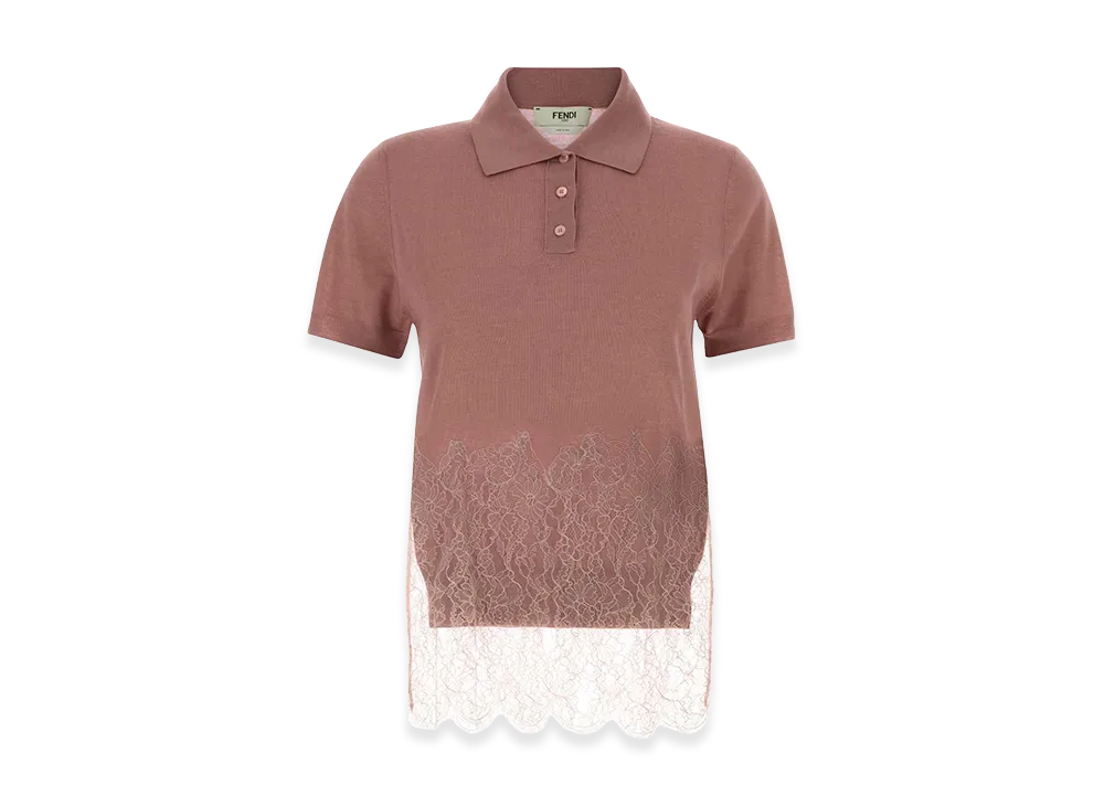 FENDI Women's Cashmere Blend Polo Shirt "Antiqued Pink"