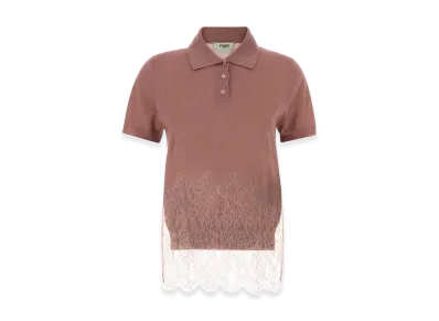 FENDI Women's Cashmere Blend Polo Shirt "Antiqued Pink"
