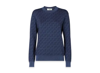 FENDI Women's FF Wool And Silk Sweater "Dark Blue"