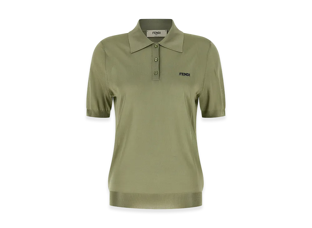 FENDI Women's Shiny Viscose Polo Shirt "Green"