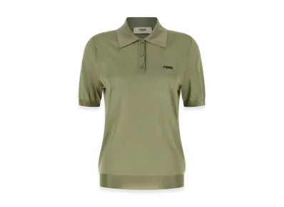 FENDI Women's Shiny Viscose Polo Shirt "Green"