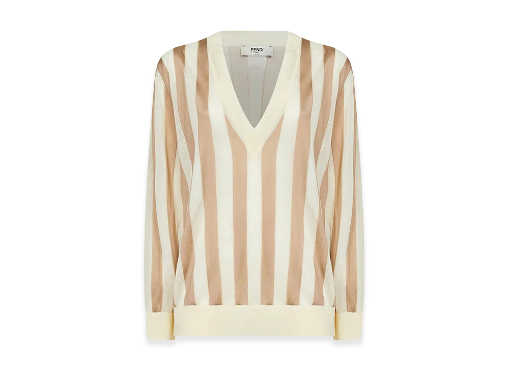 FENDI Women's Embroidered Silk Blend Sweater "Stripped"