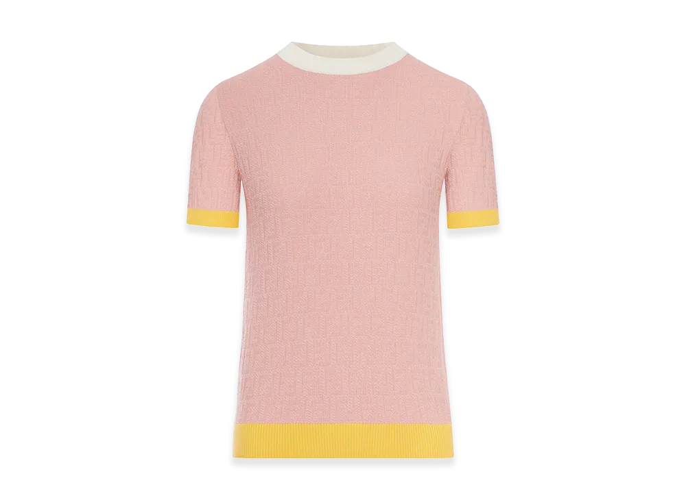 FENDI Women's Crew Neck Cotton And Silk Short Sleeve Sweater "Pink"