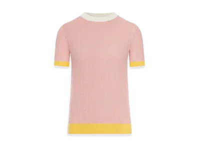 FENDI Women's Crew Neck Cotton And Silk Short Sleeve Sweater "Pink"