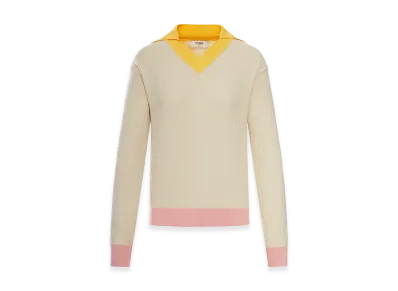 FENDI Women's Kids FF Color Block Cotton And Silk Sweater "Beige"