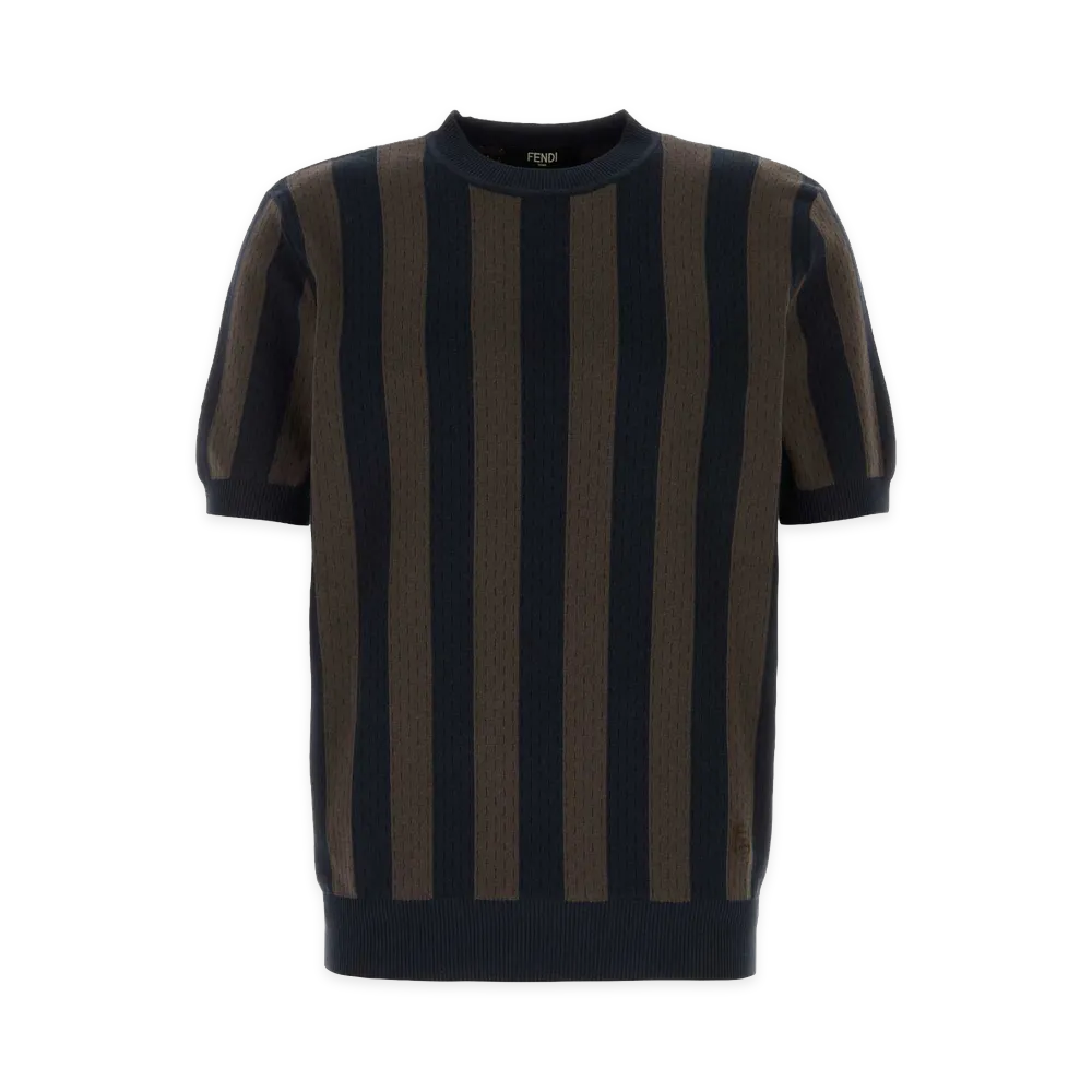 FENDI Silk & Cotton Stripe Sweater "Blu/Moka"