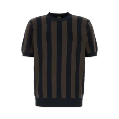 FENDI Silk & Cotton Stripe Sweater "Blu/Moka"
