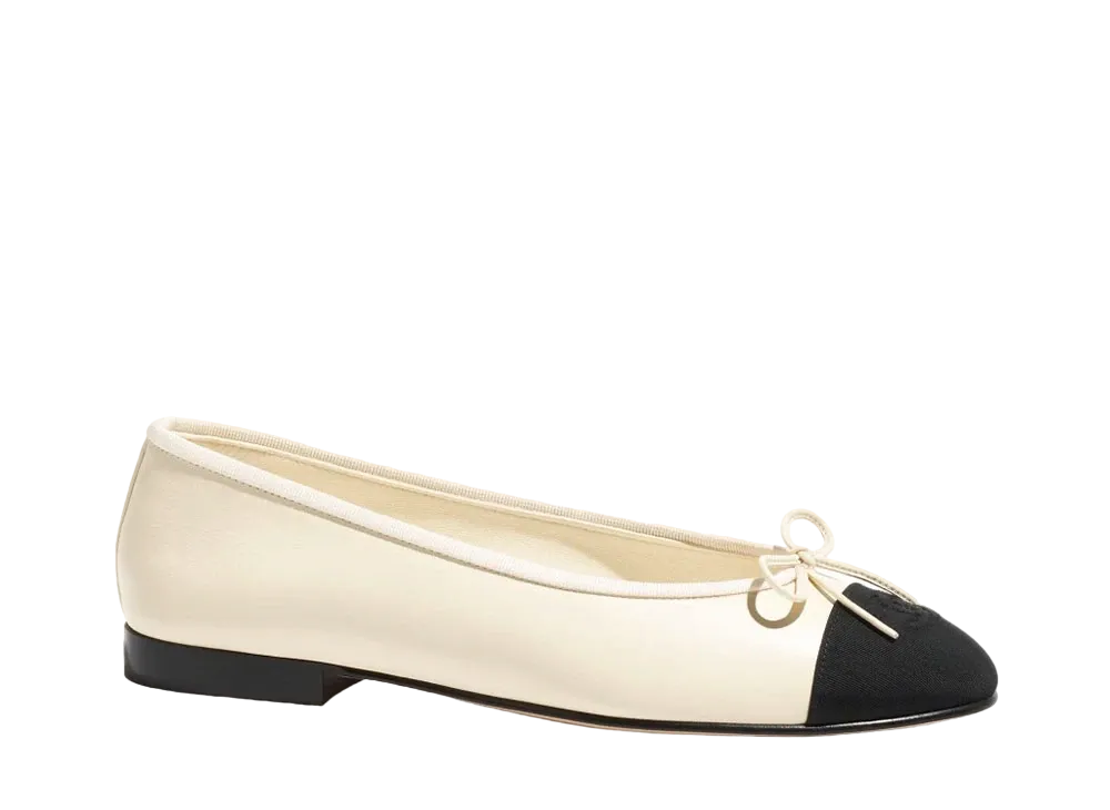 CHANEL Ballet Flats Calfskin & Grosgrain "Ivory/Black"