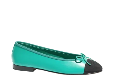 CHANEL Ballet Flats Calfskin & Grosgrain "Turquoise/Black"