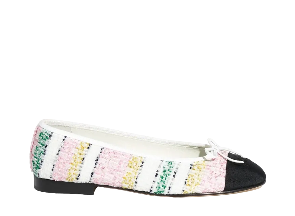 CHANEL Ballet Flats Iridescent Tweed & Grosgrain "Light Pink/Multicolor/Black"