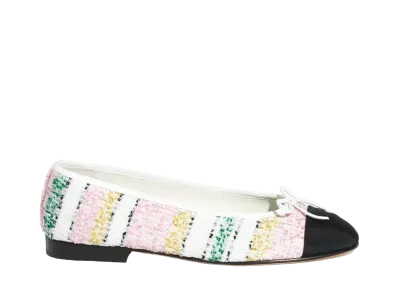 CHANEL Ballet Flats Iridescent Tweed & Grosgrain "Light Pink/Multicolor/Black"
