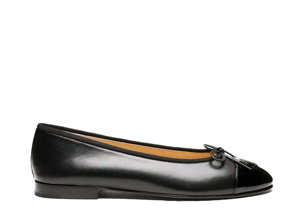 CHANEL Ballet Flats Lambskin & Patent Calfskin "Black"