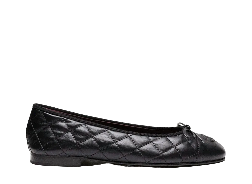 CHANEL Ballet Flats Aged Calfskin "Black"