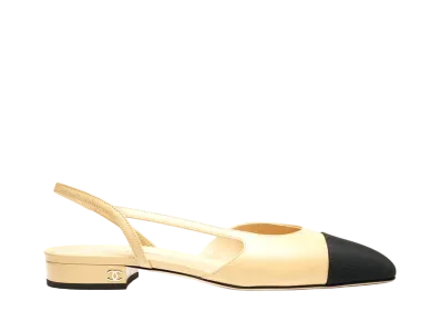 CHANEL Slingbacks Goatskin & Grosgrain "Beige/Black"