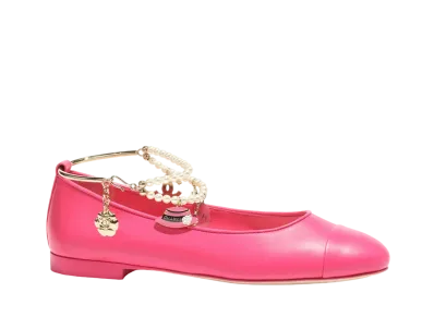 CHANEL Ballet Flats Lambskin Metal & Imitation Pearls "Pink"