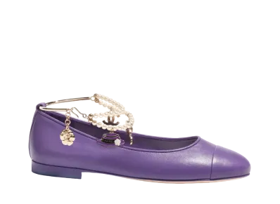 CHANEL Ballet Flats Lambskin Metal & Imitation Pearls "Purple"