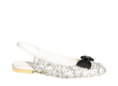 CHANEL Slingbacks Embroidery Strass & Lambskin "White"