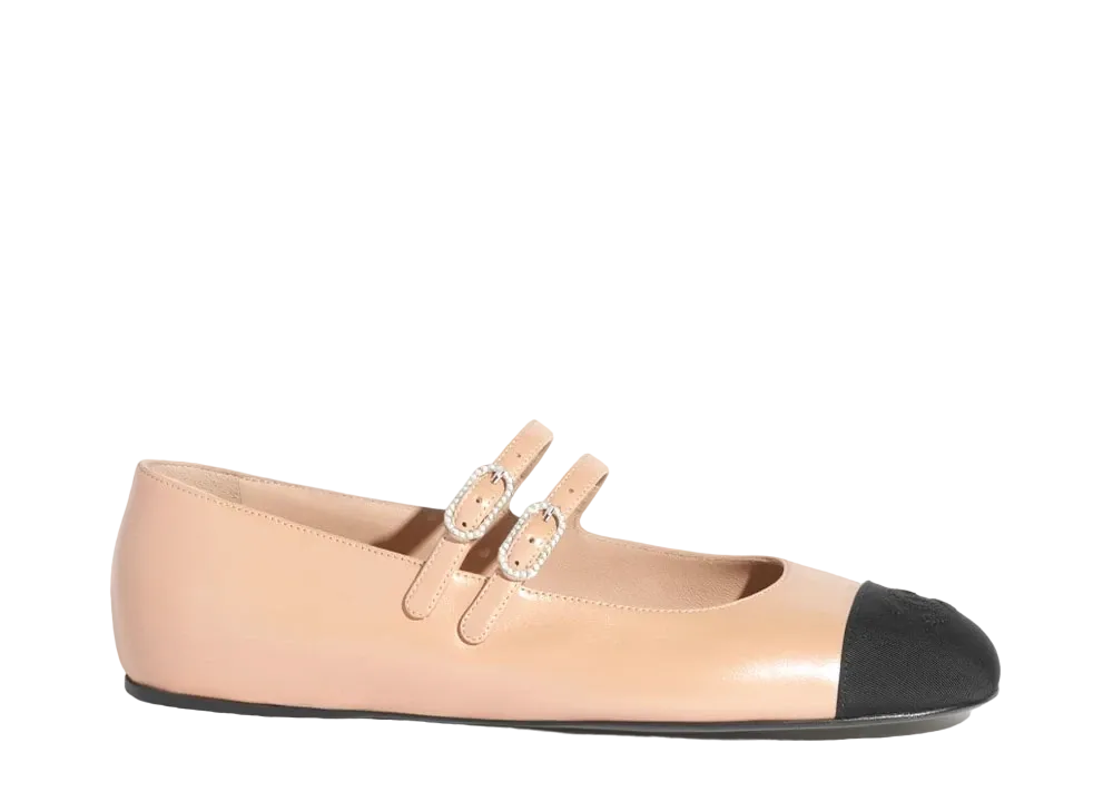 CHANEL Mary Janes Lambskin & Grosgrain "Beige/Black"