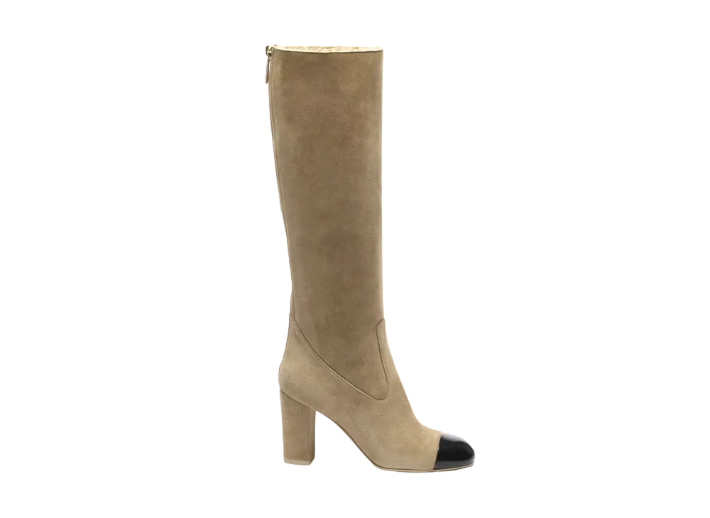 CHANEL Women's High Boots Suede Lamskin & Patent Calfskin "Beige/Black"