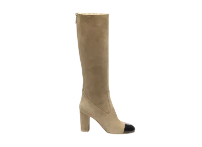 CHANEL Women's High Boots Suede Lamskin & Patent Calfskin "Beige/Black"