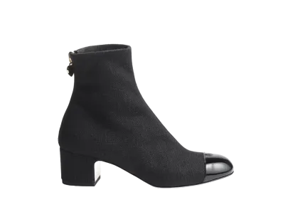CHANEL Women's Short Boots Glittered Cotton & Patent Calfskin "Black"