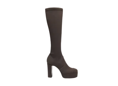 CHANEL Women's High Boots Stretch Fabric & Fabric "Brown"