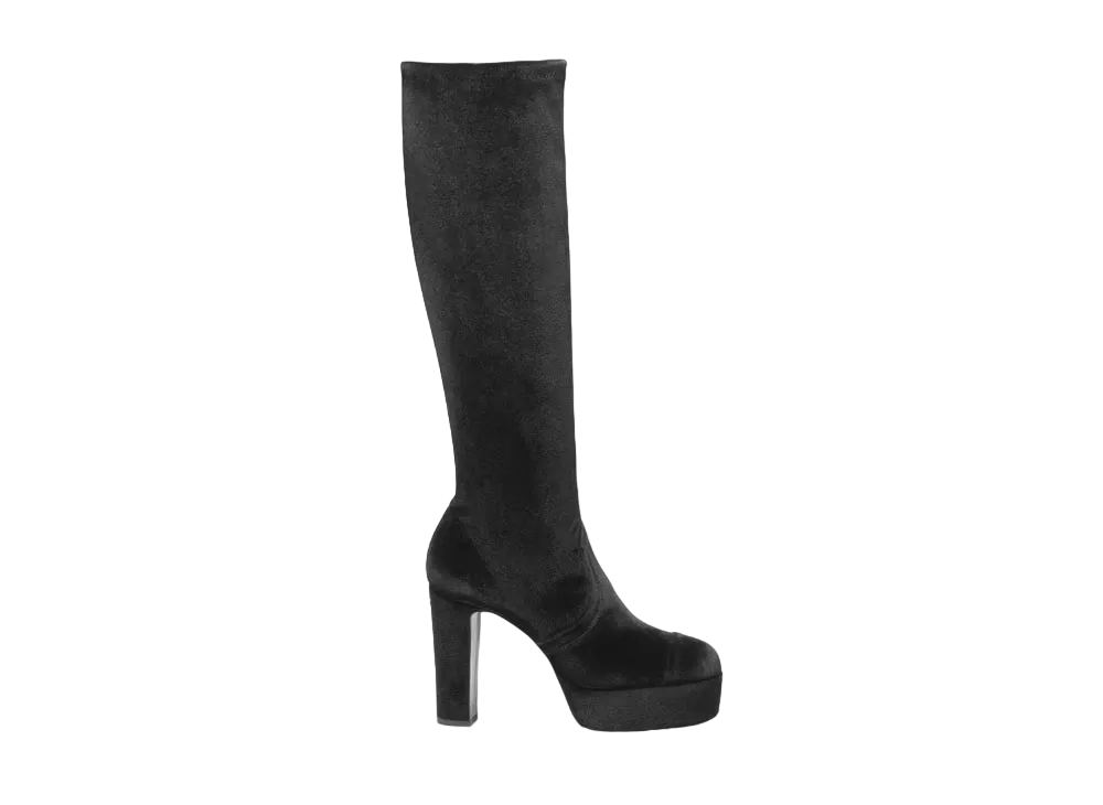 CHANEL Women's High Boots Stretch Velvet & Velvet "Black"