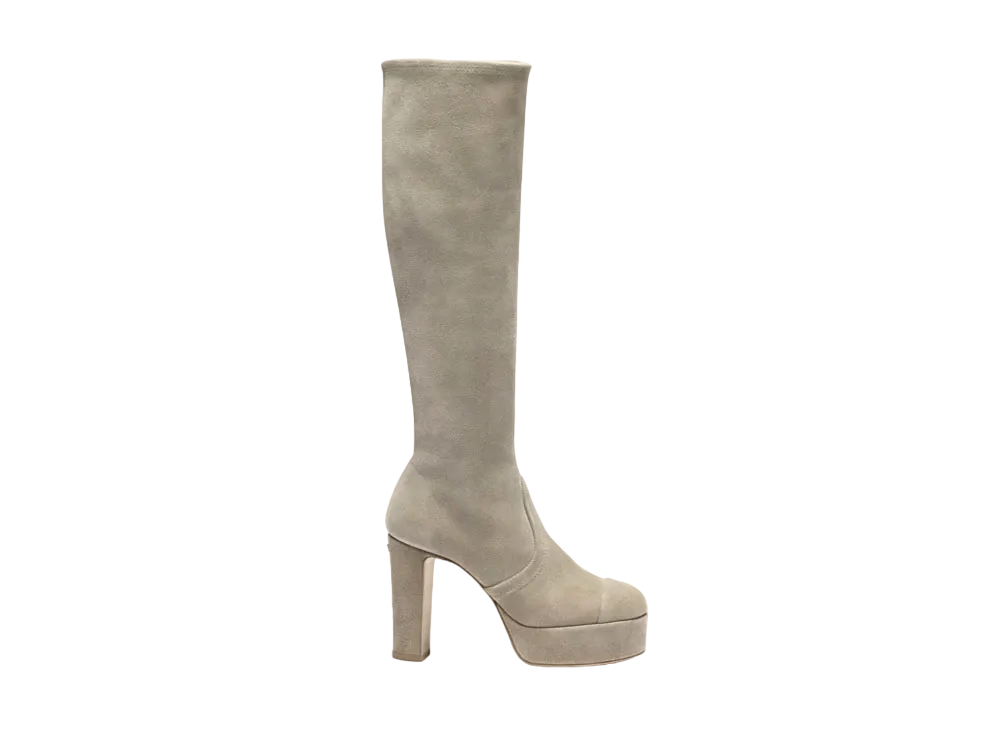 CHANEL Women's High Boots Stretch Suede Calfskin & Suede Calfskin "Beige"