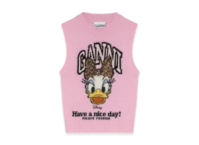 GANNI x Disney Daisy Duck Graphic Wool Vest "Chalk Pink"
