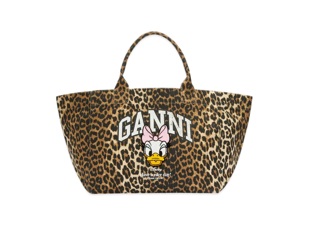 GANNI x Disney Daisy Duck Leopard XXL Tote "Almond Milk"