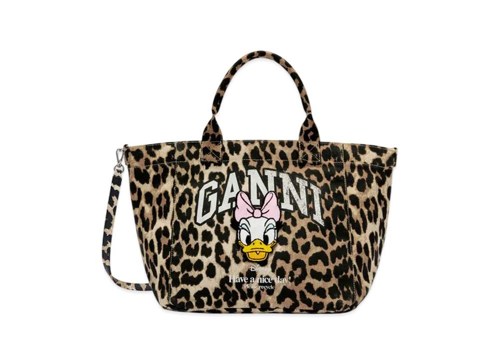 GANNI x Disney Daisy Duck Leopard Small Tote "Almond Milk"